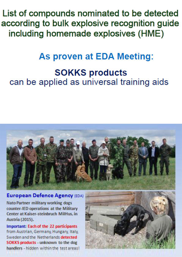 Presse 2015, Products Special Odour SOKKS®-MPTS - for Detection Dog Training to support K9, canine police, military and working dogs.