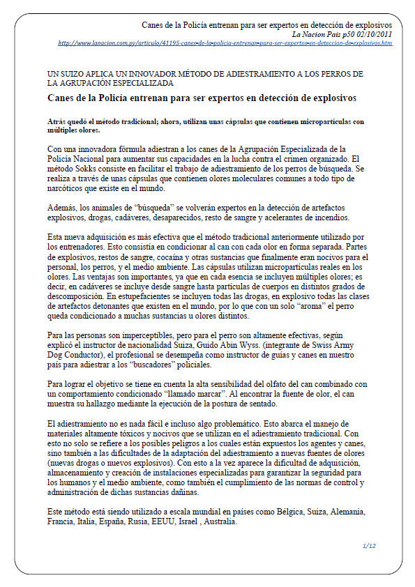 Presse 2011, pour chiens de détection et brigade canine, cyno