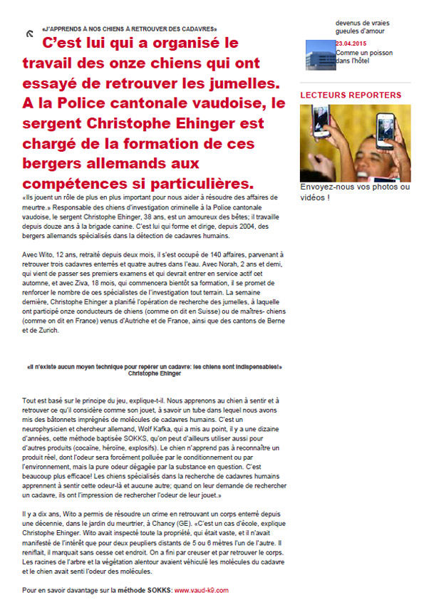 Presse 2015, pour chiens de détection et brigade canine, cyno